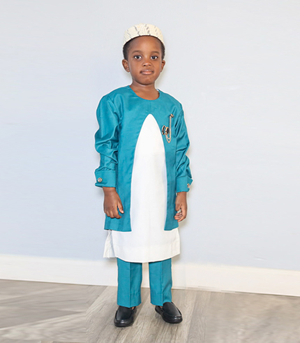 Blue and White African Boy Suit