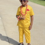 Yellow Short-Sleeve African Boy Buttoned Kaftan