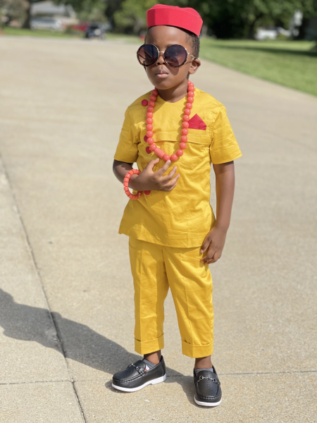 Yellow Short-Sleeve African Boy Buttoned Kaftan